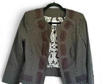 CABi Schwarz Weiß Polka Dot Jacke Damen Kariere Blazer Offene Front Boutique Chic Bürokleidung Grösse 4