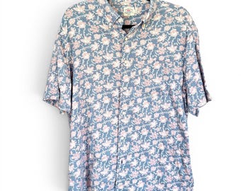 Faherty Floral Button Front Shirt Herren Med Blau Pink Hanf Lyocell Kurzarm