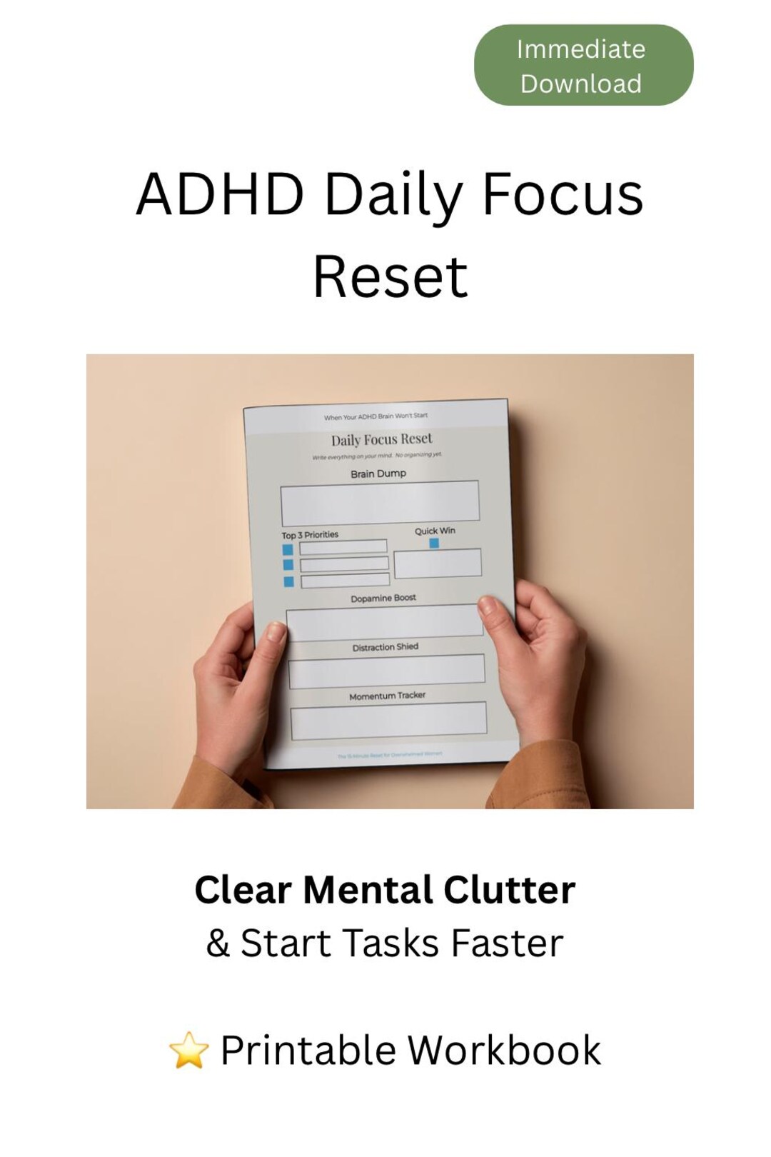 ADHD Daily Focus Reset Worksheet | ADHD Productivity Printable | Brain ...