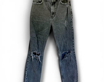 Vintage inspirierte Distressed schwarze Jeans | 90er Jahre Straight Leg Grunge Denim | Hochhaus Mom Jeans
