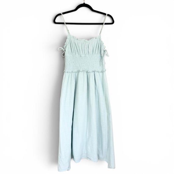 urban outfitters mint green dress Smocked Midi Tie Sleeve Cotton Sundress M classification-dresses