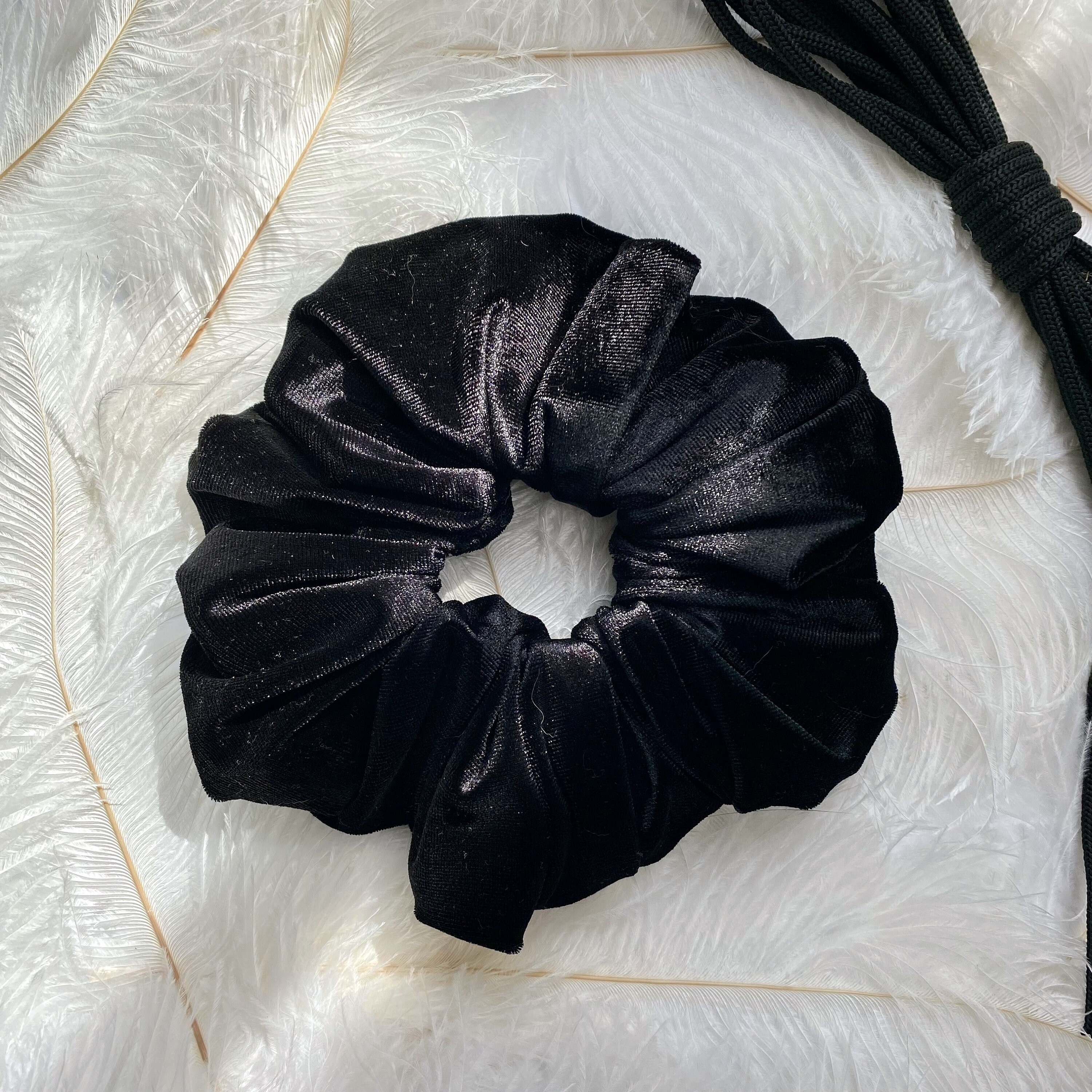 Buy Black Velvet Scrunchie. Plump Soft Black Velvet Hair Accessory