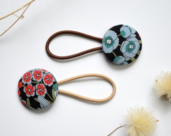 Silk Button Hair Bobbles, Elastics, Floral Button Hair Tie, Retro Ponytail Holder by Protean London