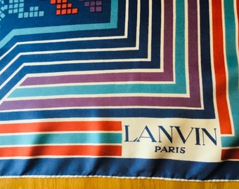 Foulard Lanvin Authentique En Soie - Multicolore Floral - Vintage - Occasion Bon état