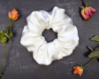 Scrunchie en soie blanche, cravate de cheveux en soie, Scrunchie 100% soie, accessoire pour cheveux en soie