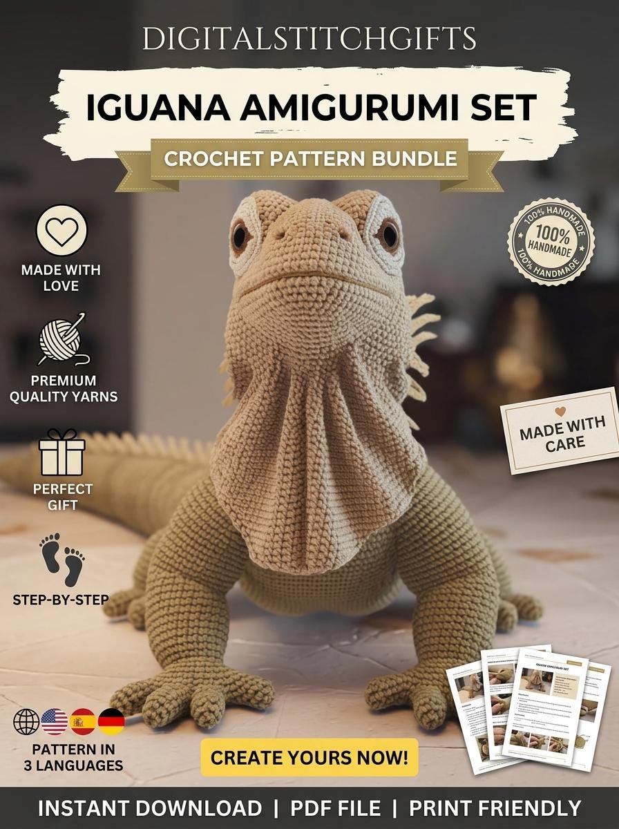 30 Bearded Dragon Crochet Patterns for Reptile Lovers, Gifts, and Plush Decor 3 Bearded Dragon Amigurumi Lizard Pattern