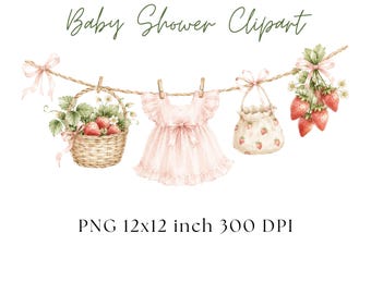 Clipart babyshower aardbei, aquarel babywaslijn, png, Berry Baby