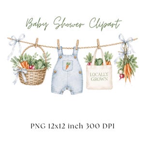 Lokal gewachsene Babyparty Clipart, Aquarell Jungen Wäscheleine PNG, Bauernmarkt