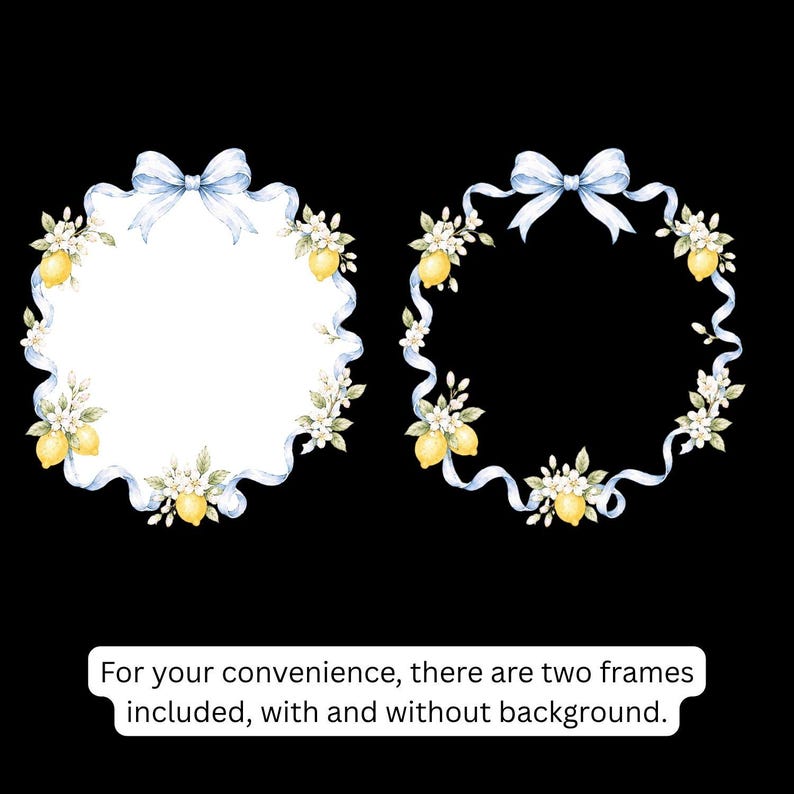 Watercolor Lemon Frame PNG, Blue Bow Border Clipart, Lemon Blossom ...