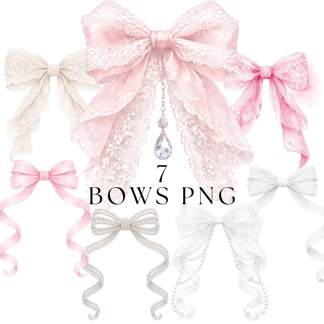 Watercolor Coquette Bow Clipart Set, Soft Pink Baby Girl PNG Digital ...