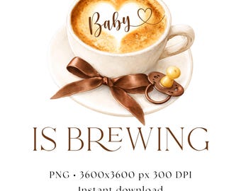 Baby is aan het brouwen Clipart: koffiekopje bruine strik aquarel png commercieel gebruik