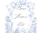 Toile Safari Invitation Frame PNG, Blue French Toile de Jouy Frame, Vintage Nursery Decor with Jungle Animals, Template for Kids Party
