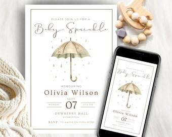 Baby Sprinkle Invitation, Neutral Baby Shower Invite, Umbrella Baby Sprinkle Invite, Printable Baby Shower Invite, Digital Invite