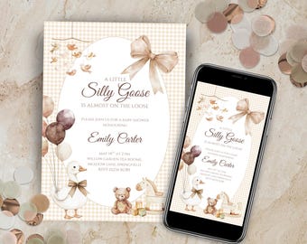 Silly Goose Baby Shower Invitation, Neutral Baby Shower Invite, Beige Silly Goose Baby Shower Invite, Baby Shower Evite, Instant Download