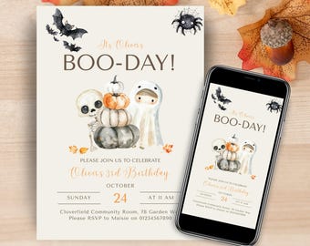 Boo Day Birthday Invitation Template, Birthday Editable Canva Invite, Mobile Invitation Included, Halloween Birthday Invite