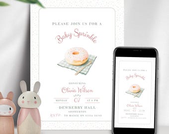 Baby Sprinkle Invitation, Donut Baby Sprinkle Invite, Girl Baby Shower Invite, Printable Baby Shower Invite, Digital Invite