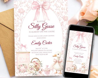 Silly Goose Baby Shower Invitation Template | Girl Silly Goose Baby Shower Invite | Girl Baby Shower Invite | Instant Download
