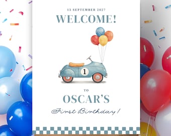 First Lap Birthday Welcome Sign, Editable 1st Birthday Welcome Sign, First Lap of the Track, Instant Download, Editable Canva Template