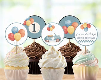 First Lap Cupcake Toppers, 1st Birthday Cupcake Topper Decorations, First Lap of the Track, Instant Download