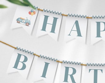 First Lap Happy Birthday Banner, Happy Birthday Bunting, 1st Birthday Printable banner, First Lap of the Track, Editable Download