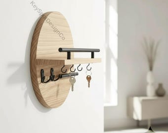 Runder Holzschlüsselhalter mit Ablage, Wandschlüsselhalter-Organizer, Eingangsbereich, skandinavisches Wohndekor, moderne Schlüsselaufhänger-Aufbewahrung
