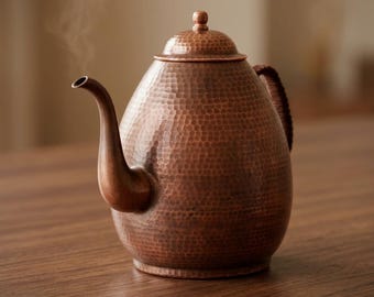 Large Handmade Copper Teapot 2000ml, Turkish Tea Kettle, Pure Copper Tea Pot, Vintage Teaware, Rustic Kitchen Decor, Tea Gift