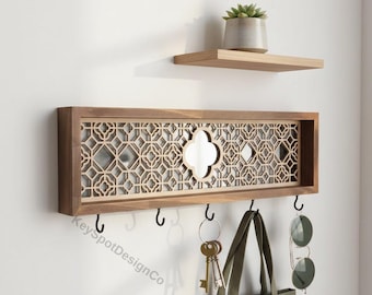 Schlüsselhalter Wandregal aus Holz mit 5 Haken, niedliches dekoratives Schlüsselbrett, Eingangsbereich Organizer für Schlüssel Schmuck Hüte Handtücher, modernes Wohnkultur Geschenk