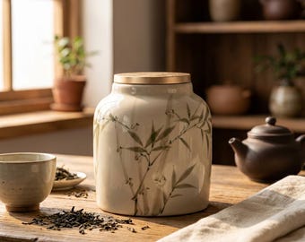 Hand Painted Ceramic Tea Jar with Lid, Tea Storage Canister, Sealed Tea Caddy, Floral Tea Container, Rustic Kitchen Decor Gift