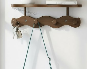 Runde Holz Schlüsselhalter Regal mit Haken | Eingangsbereich Wand Organizer Rack für Schlüssel Taschen Mäntel | Modernes skandinavisches Wohndekor