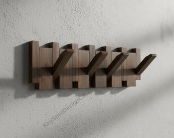 Wandgarderobe aus schwarzem Walnussholz mit 4 Haken - für Hüte, Schlüssel, Taschen | Eingangsbereich, stilvolles Wohnkultur, handgefertigte Möbel