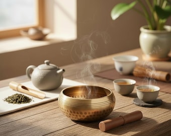 Cuenco tibetano artesanal para el té, cuenco de meditación con sonido, decoración para rituales del té, regalo para la resonancia y la relajación, cuenco de latón para yoga y atención plena.