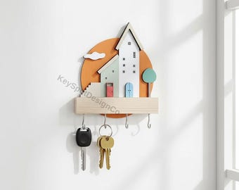 Holzhaus Schlüsselhalter Wandregal im skandinavischen Stil Eingangsbereich Organizer mit Haken Minimalist Home Decor Schlüsselaufbewahrung Wandhalterung