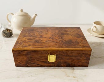 Houten theedoos met slot, theezakjeshouder, theebewaardoos, theekist, theehouder, thee-organizer, cadeau voor theeliefhebbers, opbergdoos voor sieraden en accessoires