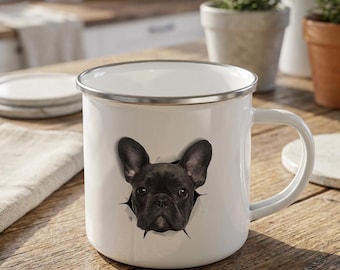 French Bulldog Enamel Tea Mug | Dog Lover Gift Cup | Vintage Coffee Mug | Tea Time Cup | Cute Puppy Drinkware Gift