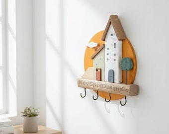 Holzhaus Schlüsselhalter Wandhalter Regal Minimalistischer Eingangsbereich Dekor Hakenleiste Skandinavischer Stil Homestorage Rustikaler Schlüsselhalter