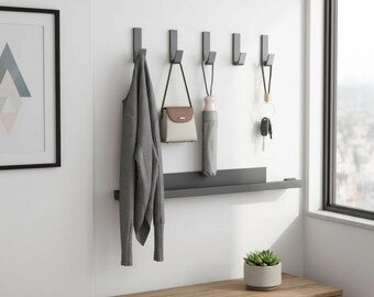 Schwarzer Nussbaum Wandhaken Schlüsselhalter | Hölzerne Flip-Hakenleiste, Eingangsorganizer für Schlüssel, Taschen & Mäntel, modernes minimalistisches Wohndekor
