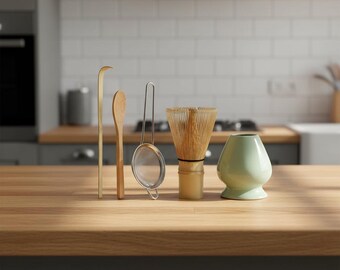 Japanese Matcha Whisk Set – Bamboo Matcha Starter Kit with Whisk Holder, Scoop & Strainer, Tea Lover Gift Set