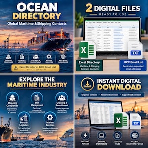 Global Shipping Directory, Maritime Companies Contact Database, Excel Spreadsheet, BCC Email List, Digital Download
