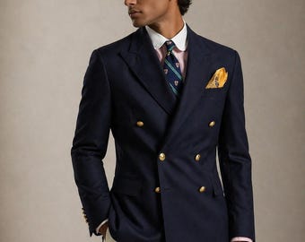 Vintage Yves Saint Laurent Blazer 1980s | Double-breasted Navy 