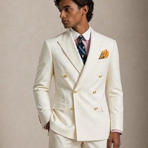 Ivory Double Breasted Blazer Men, Luxury Wedding Blazer Groom, Off White Formal Blazer, Slim Fit Designer Jacket, Elegant Mens Party Blazer