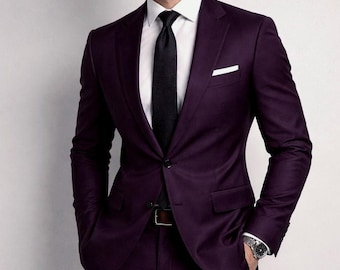 Traje de hombre color ciruela, corte ajustado – Traje de boda, conjunto de blazer formal, atuendo elegante para el novio