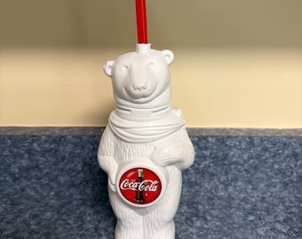 Vintage Coke Always Coca Cola POLAR BEAR 12 Oz Plastic Sippy Straw Cup Trumbler