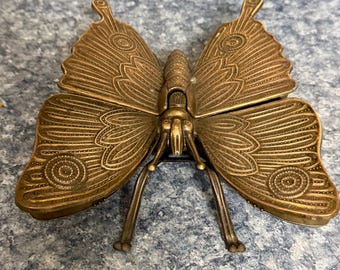Vintage Brass Butterfly Trinket Box Ashtray Patina Mod Dep Brev N4240 Made Italy