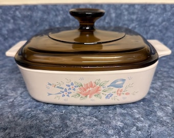 Corning Ware Symphony Covered Casserole A-1-B  1 Liter Pyrex Brown Lid A-7-C