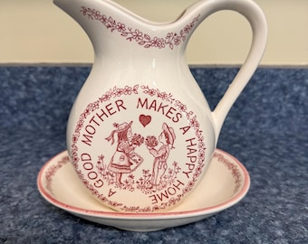 Vintage “A Good Mother Makes A Happy Home” Pitcher and Saucer Dish