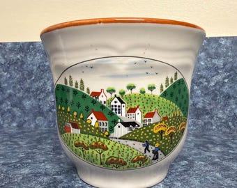 Vintage Newcor Stoneware Country Village Sugar Bowl No Lid
