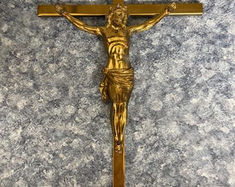 Vintage Brass Crucifix Cross INRI Jesus Christ Wall Hanging 9.75"x5.5" Gallo NYC