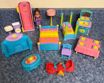 Vintage Mattel Dora Explorer Doll House Furniture, 13 Various Pieces/figures