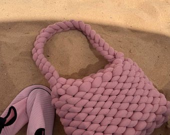 Handwoven Chunky Tote, Soft Fabric Shoulder Bag, Minimalist Beach Bag