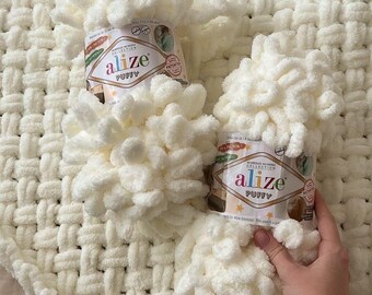 Alize Puffy Yarn | Soft Chunky Tube Yarn for Blankets, Bags (30m Skein)